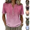Damen Blumenprint Kurzarm Henley-Hals mit Knöpfen Leinen-Baumwoll-Bluse Lässig Leichtes Sommerhemd