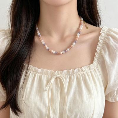 Collana girocollo colorata con perline Collana con perle tonde perlescenti Collana con perline stile Boho Gioielli per donna Vacanza Estiva Spiaggia
