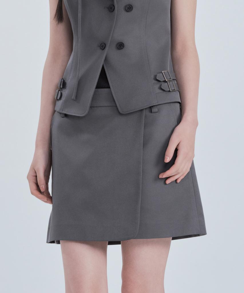 Mausolleum Bella Double Button Wrap Skirt - Gray