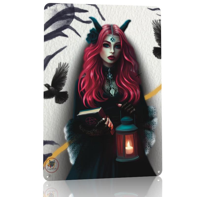 Sentia Dark Fantasy Witch Personalized D Textured Metal Poster Wall Art Tinplate Sign for Custom Plate Home Decor Accessories