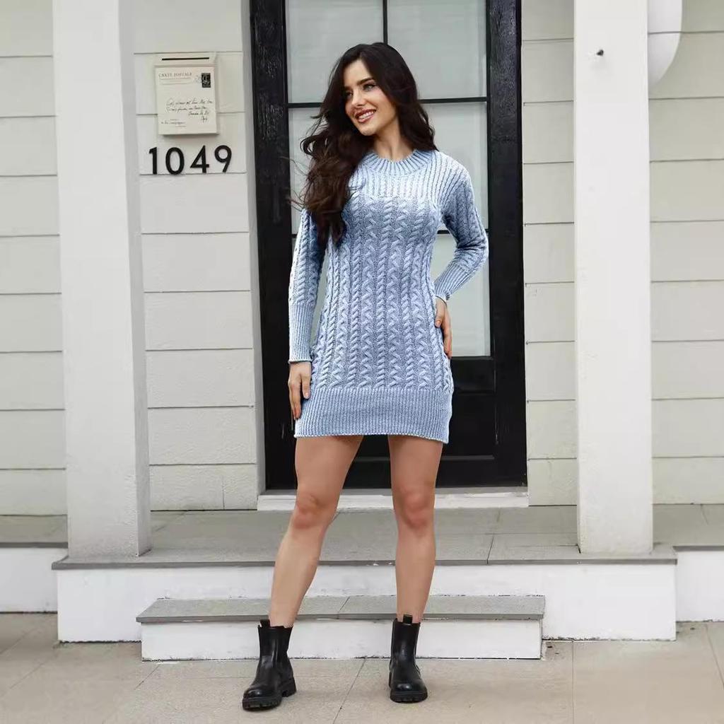 Sukienka sweterkowa z golfem w jednolitym kolorze - Jesień/Zima Damska dzianina