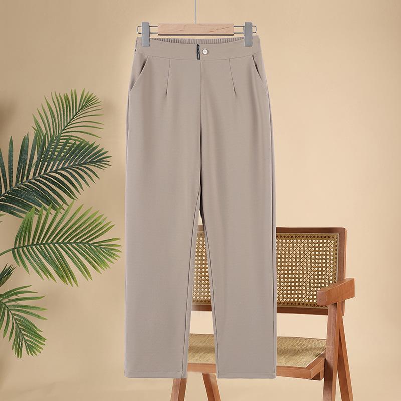 Spring Elastic Waist Straight-Leg Pants for Middle-Aged Women - Casual and Stylish