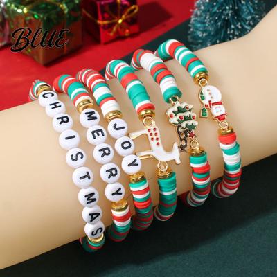 Durable Metal Bracelet Christmas Beaded Bracelets Handmade Polymer Clay Beads
