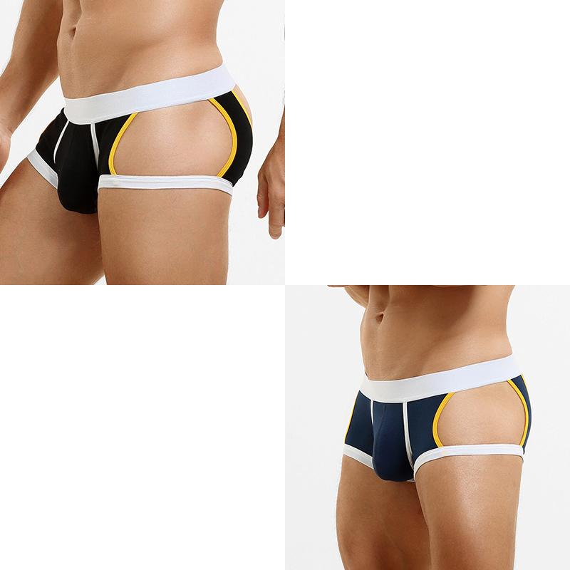 2Pcs/Lot Men's Sexy Low-Rise Boxer Briefs Hollow Sides & Back Butt Cutout Underwear Breathable Cotton Boxers
