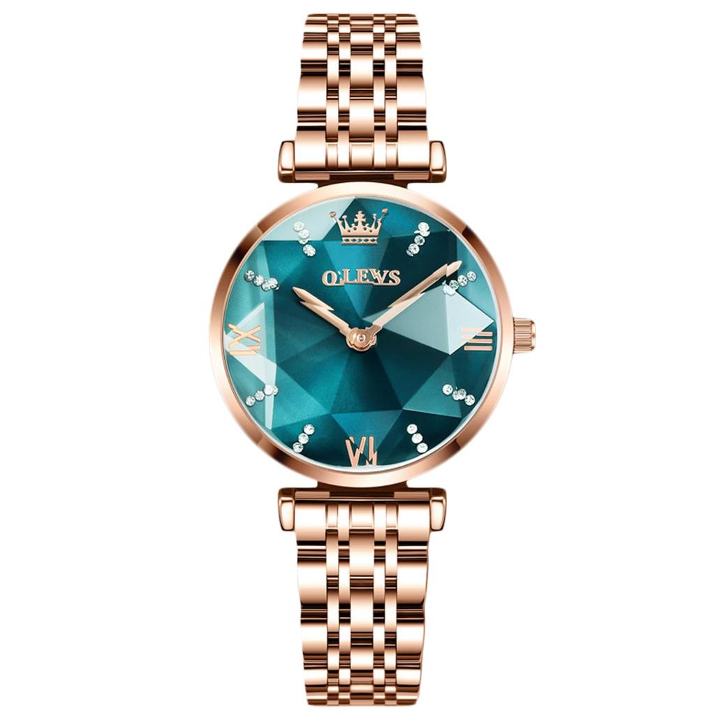 RORIOS Made In 3D Flower Stainless Steel Green Women's Watch, Cute, Waterproof, Japan, Glitter, Dial, Band, Casual, Quartz, Work/School Watch,