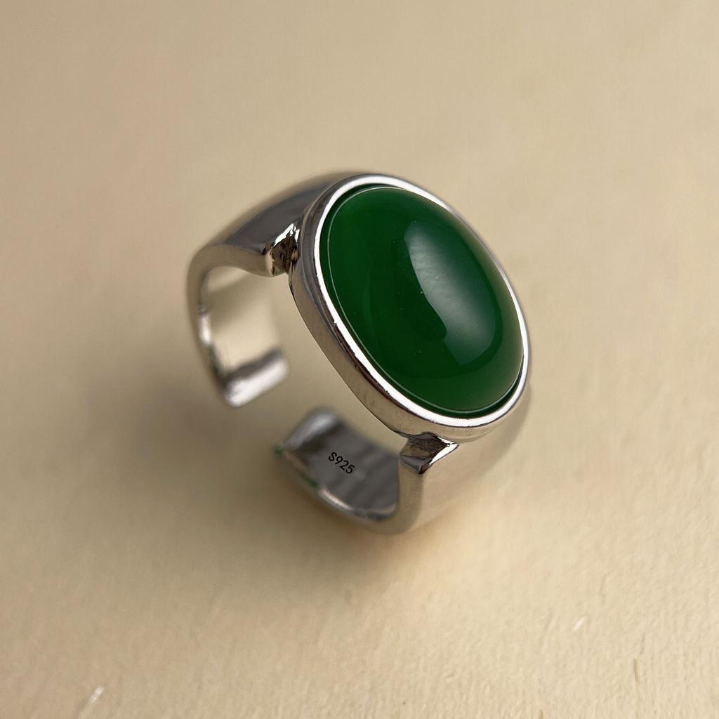 Copper Rings For Women Couple Minimalist Handmade Big Green Stone Ring Fine Jewelry Gift Prevent Allergy