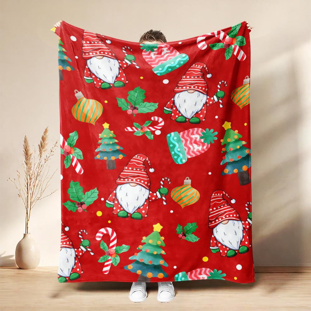 Christmas Flannel Blanket Santa Claus Puppy Soft Milu Deer, Warm Throw Blanket Winter New Year Gift For Kids, Couch Sofa Decor