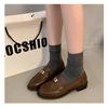 [Yushilai] Metal buckle retro loafers women's 2025 spring new soft-soled British-style temperament small leather shoes