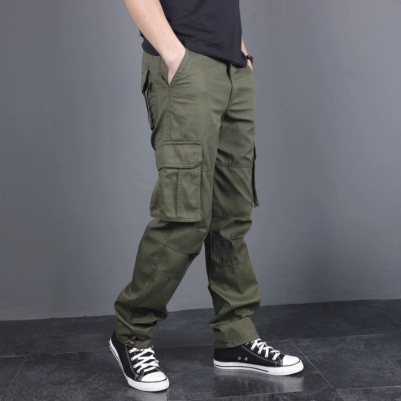 Men's Black Straight Leg Cargo Pants Casual Streetwear Trousers