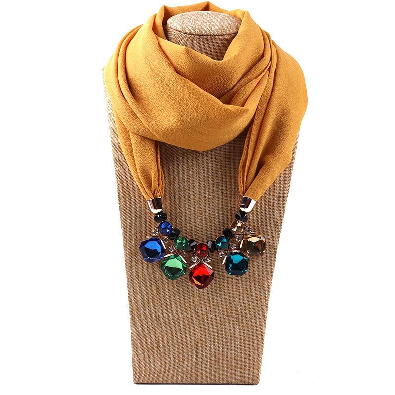 LARRIVED Jewelry Pendants Necklaces Scarf Solid Chiffon Hijab Beads Jewelry Circular Pendant Scarf Women Decorative Neckerchief