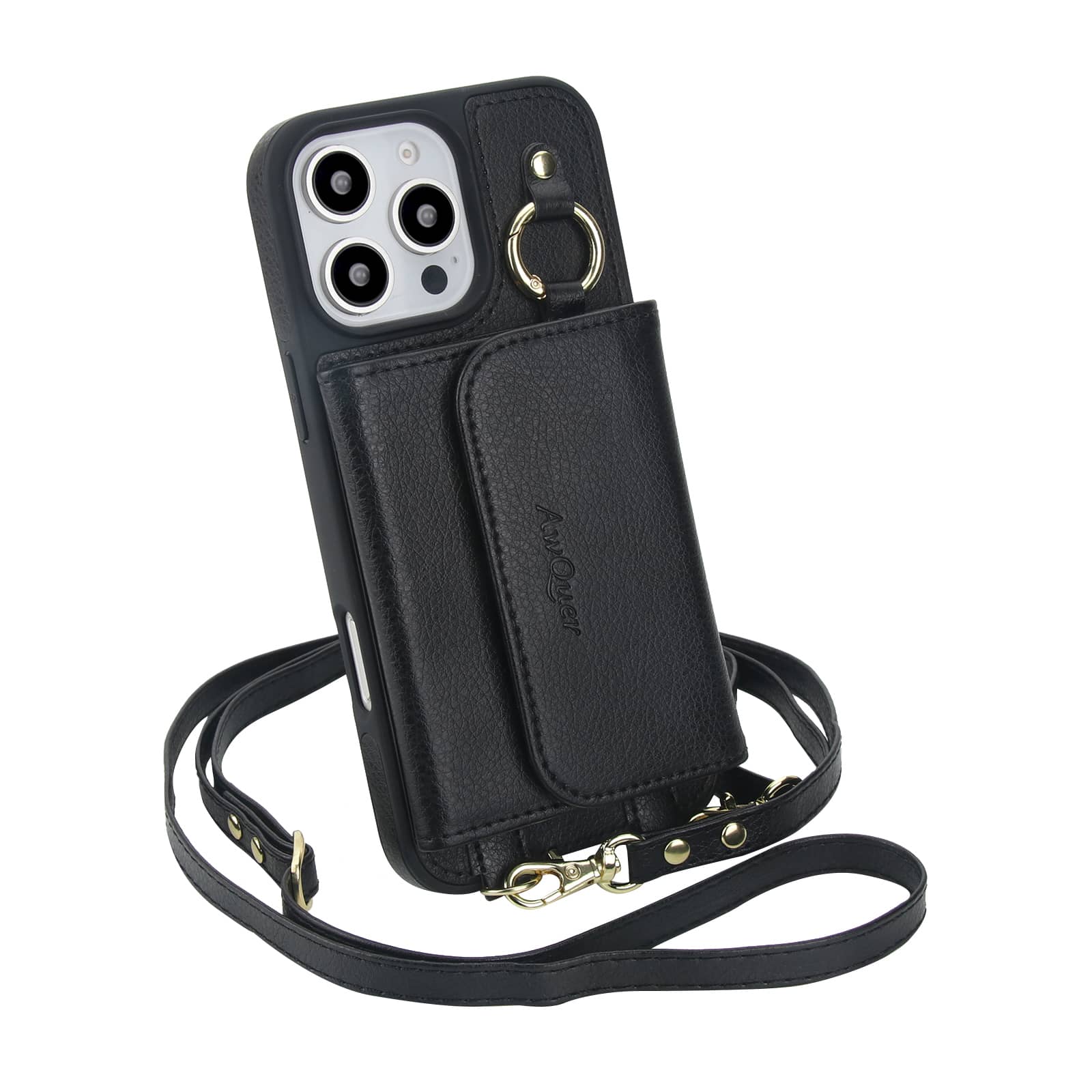 Designed for iPhone 16e/16/15/14/13/12 Pro Max Wallet Case Detachable Wallet Case with Crossbody Strap [Compatible with MagSafe] For iPhone 13 чёрный