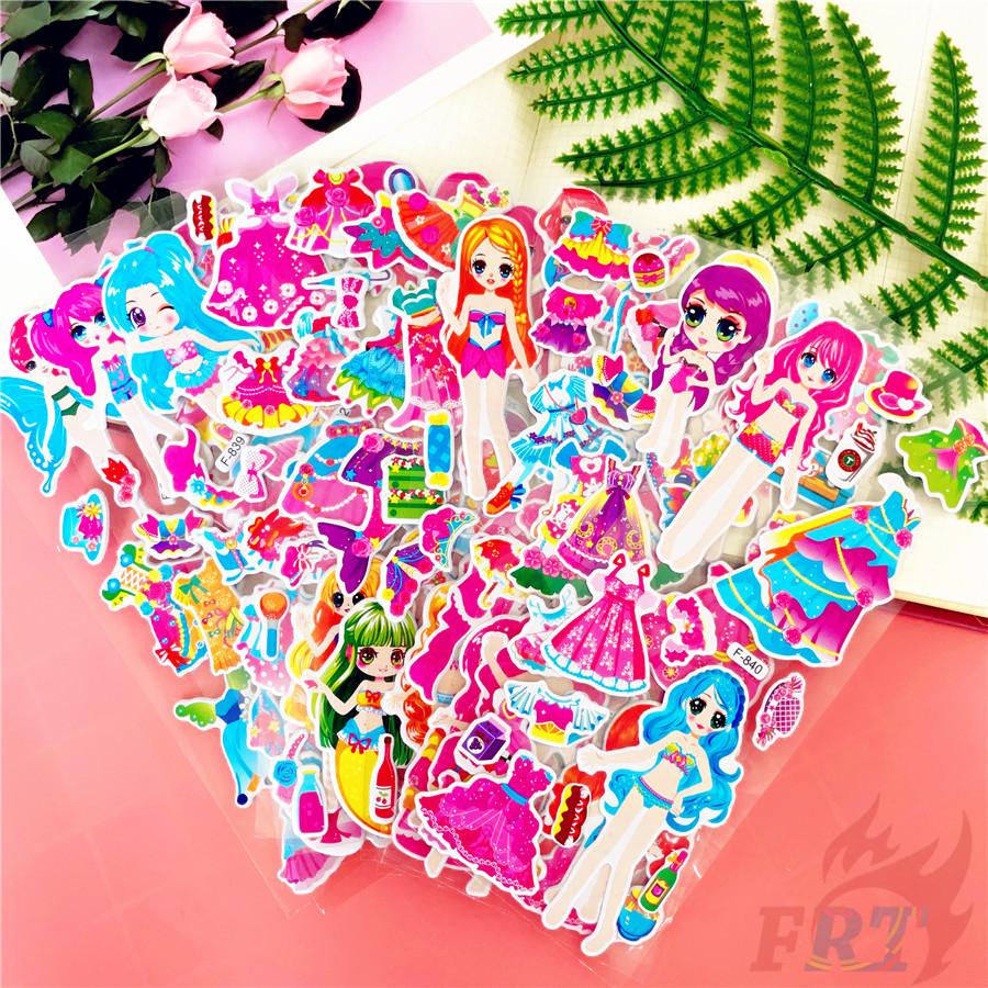 12Sheets/set Dress Up Girls  Rewards Sticker Puffy Bubble Toys Stickers
