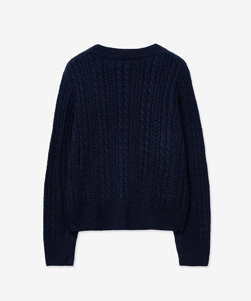 LADY VOLUME Twist Cable Punching Round Knit_Navy