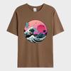 Camiseta Masculina de Verão Ondas do Pôr do Sol no Japão Camiseta Estampada Moda 100% Algodão Manga Curta Camiseta Oversized Roupas Masculinas