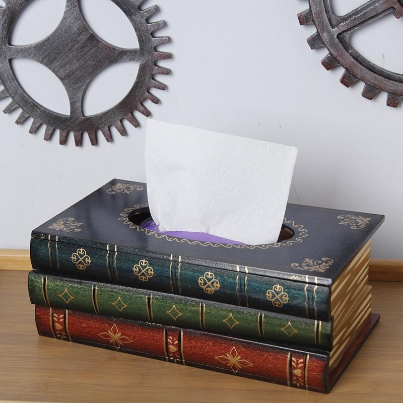 Creative American Retro Wooden Tissue Box European Simulation Art Book Napkin Box Home Decor Room Kitchen Napkin Storage Case
