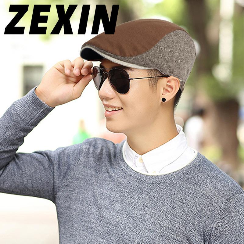 ZEXIN Autumn and Winter Hat Men's Beret England Retro Splicing Thickened Warm Duck Tongue Cap Female Literary Youth Forward Cap