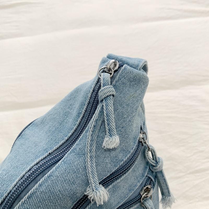 Denim Vintage Shoulder Bag Women Embroidered Cat Crossbody Bag