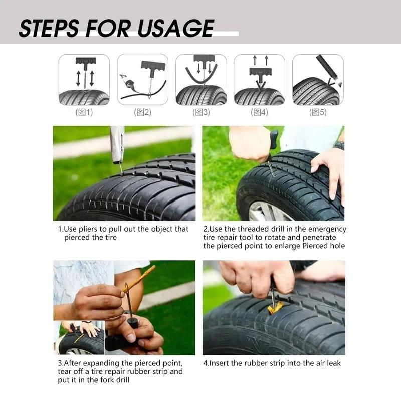 Car Tire Repair Tool Repair Rubber Strip Kit Studding Plug Auto Bike Motorbike Tire Repair Puncture Plug Garage Car Accessories