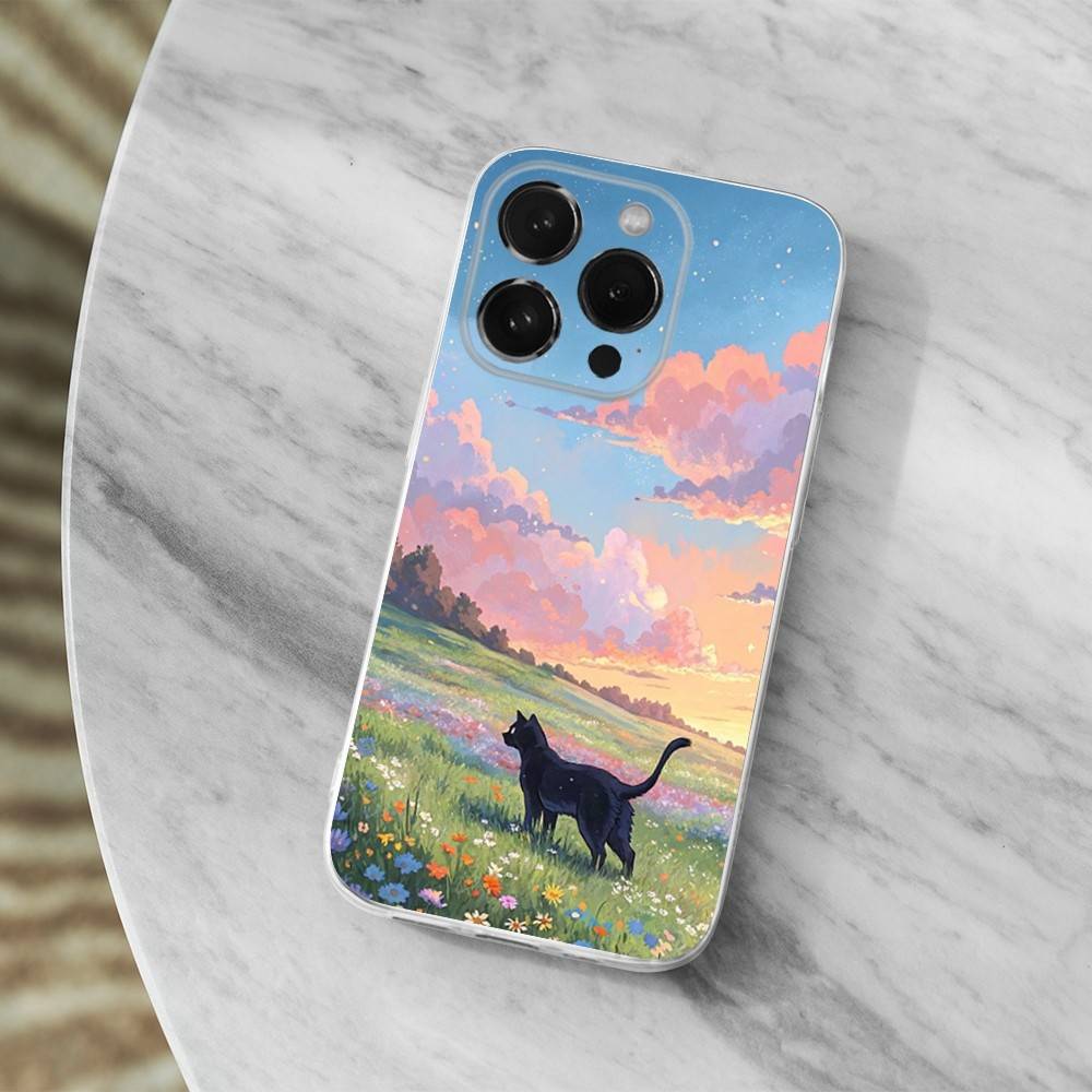 Abstract Cute Kitten Phone Case For iPhone 14,13,12,11,17,16,15,Pro,Max,Plus,X,XS,XR,SE,Mini Transparent Soft Cover iPhone17Air