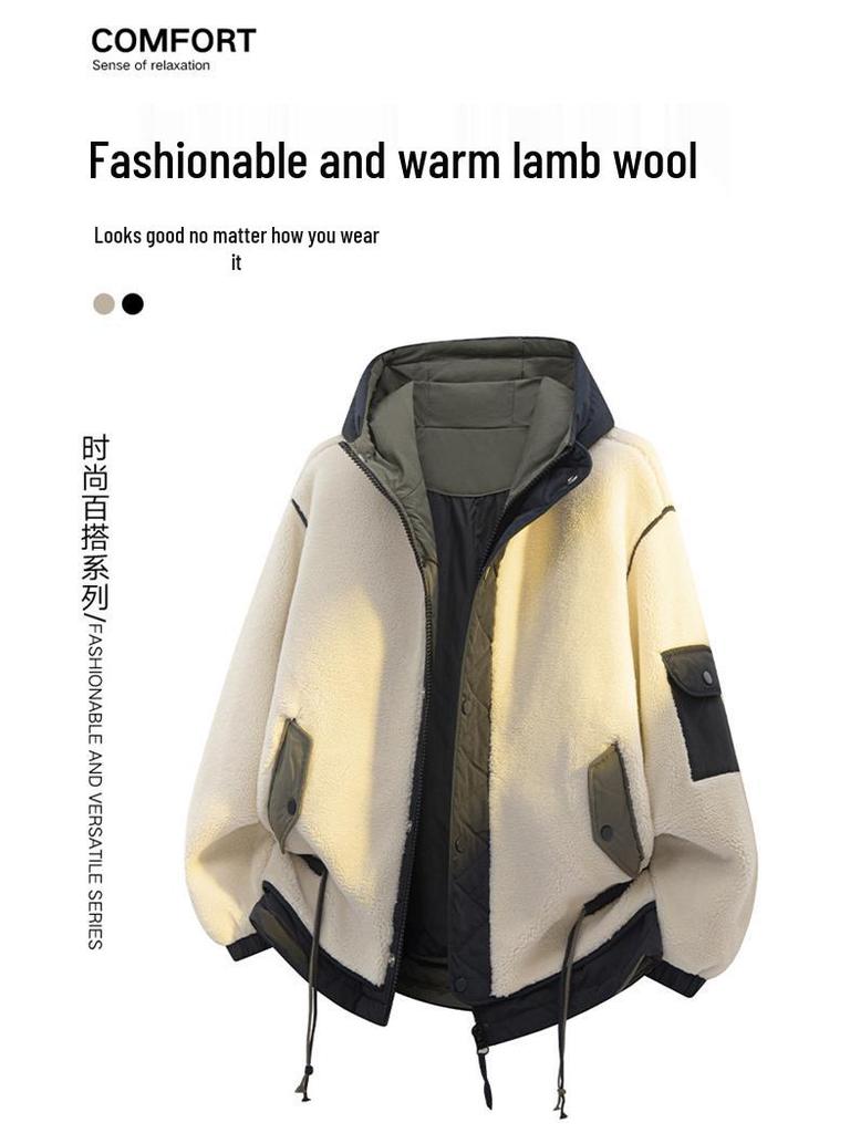 Men's Lambswool Cotton Winter Coat: Plus Velvet, Thickened, Plus Size, Youth Workwear Fleece Outerwear