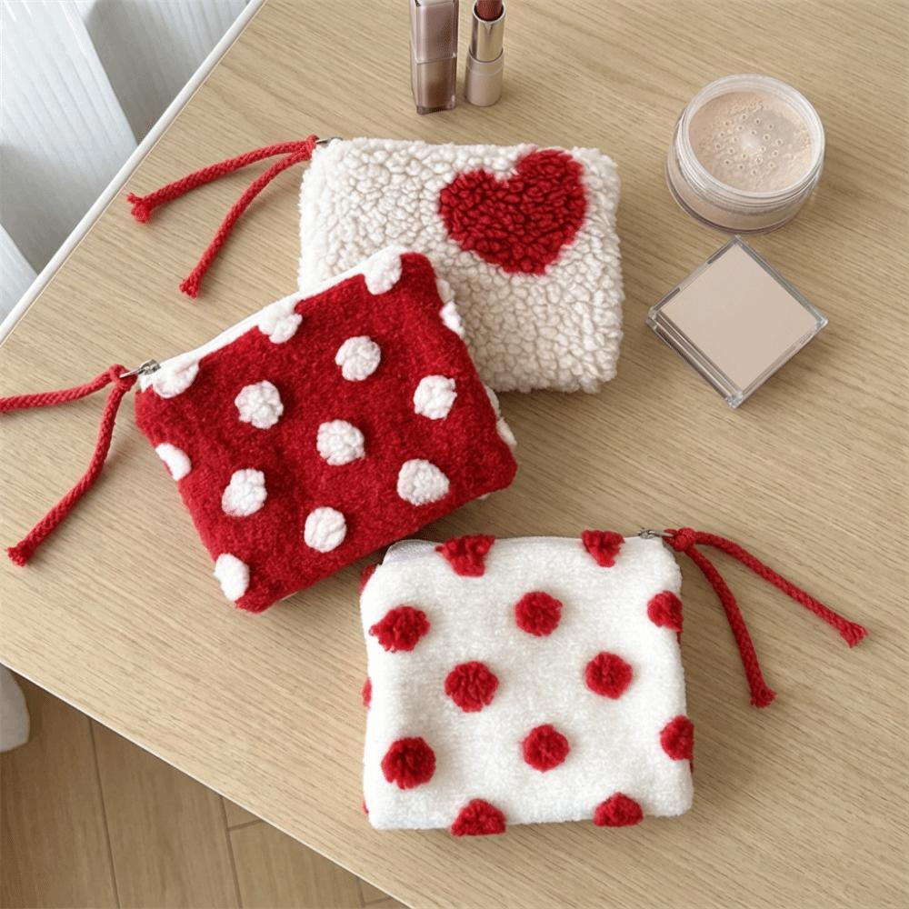 Heart-shaped Plush Coin Purse Portable Key Lipstick Bag Cosmetic Storage Bag  Valentine's Day Gift