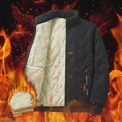 Men's Winter Lamb Fleece Jacket, Large Plush Cotton Coat with Stand Collar