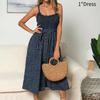 Polka Dot Print Princess Dress With Ruffle Trim Spaghetti Straps
