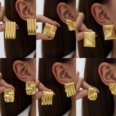 Zinc Alloy Square Wave Texture Earrings Internet Celebrities with the Same Simple Geometric High Sense Earrings Women