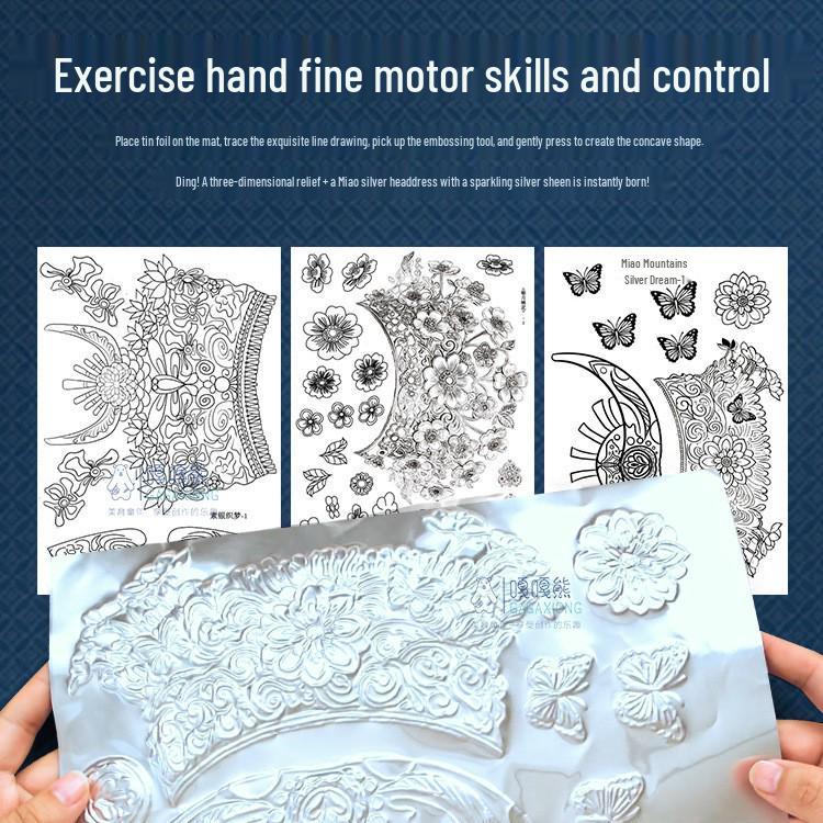 Xianci Miao Figure Painting: Handmade Silver Jewelry Tin Foil Embossed Art