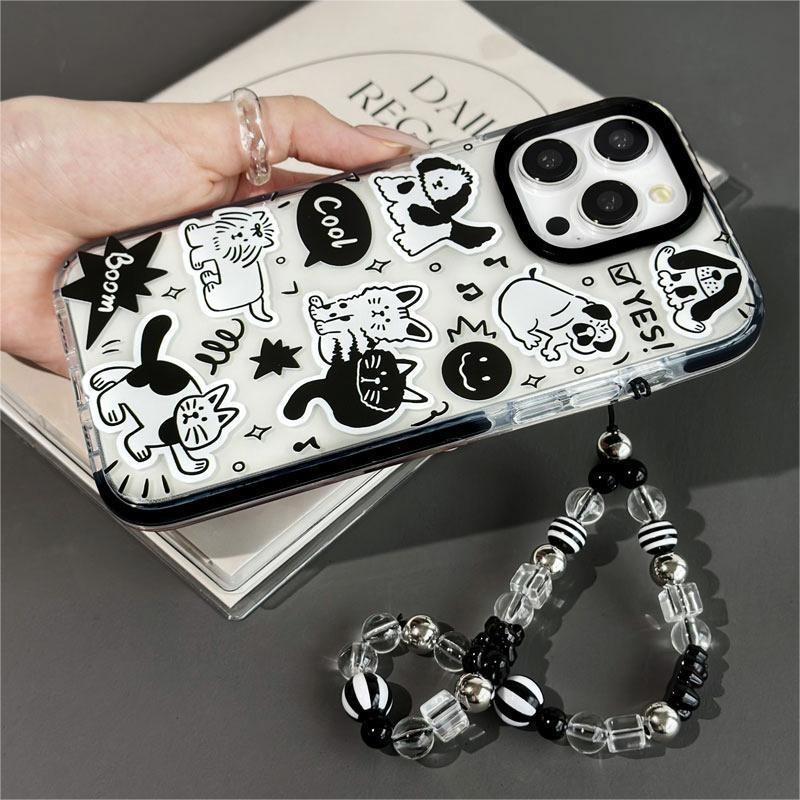 Anti-theft Lanyard Simple Line Phone Case Compatible and Suitable for iPhone15 14 13 12 11promax xsmax xr 7 8plus Cute Cat Group