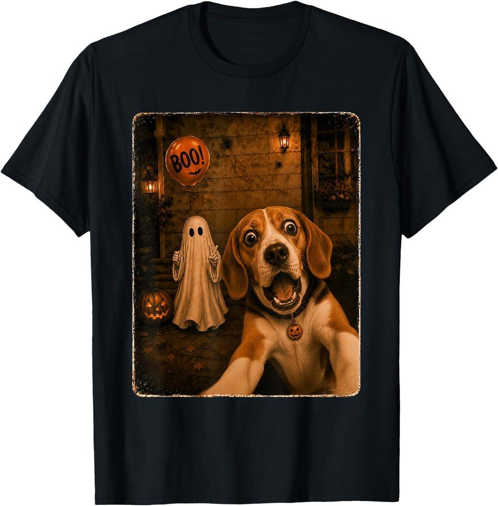 Beagle Dog Ghost Selfie Boo Balloon Halloween Costume T-Shirt