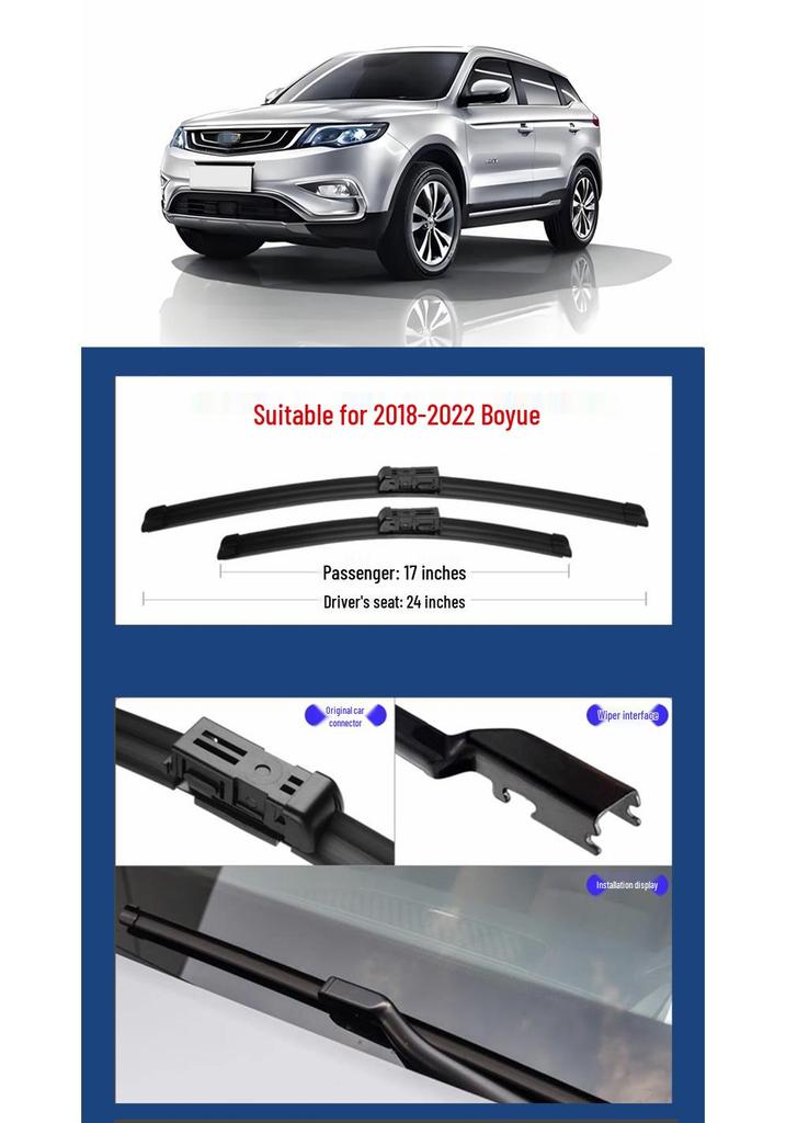 Frameless Front & Rear Wiper Blades for Geely Boyue 2018-2024