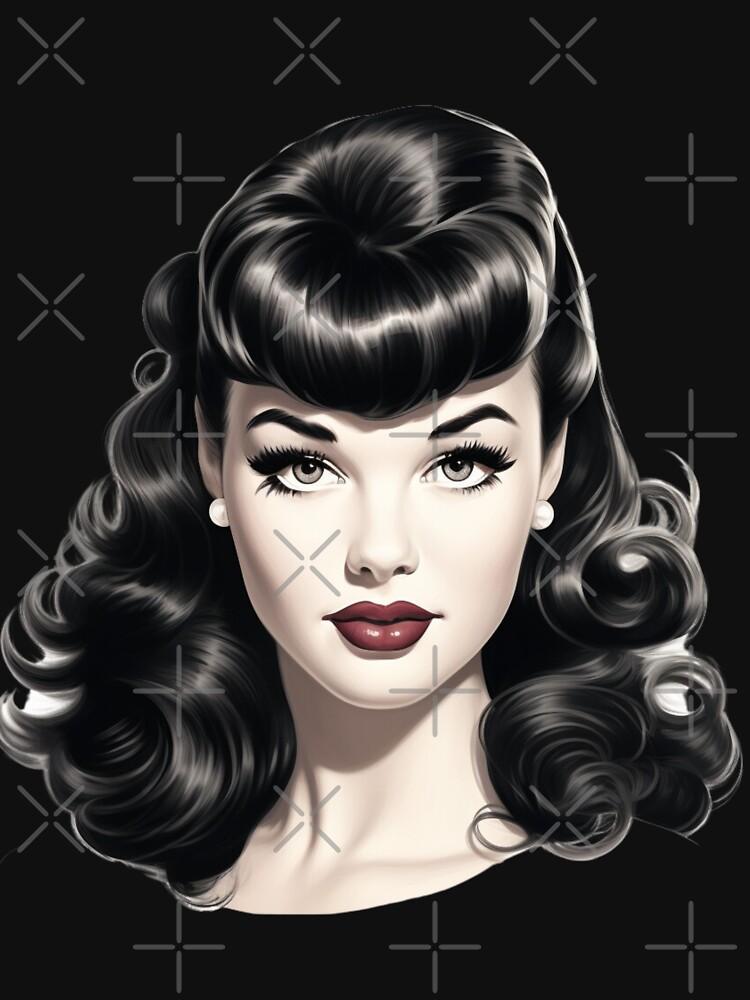 Pulp Bettie Page pinup in black and white with red lips Classic T-Shirt