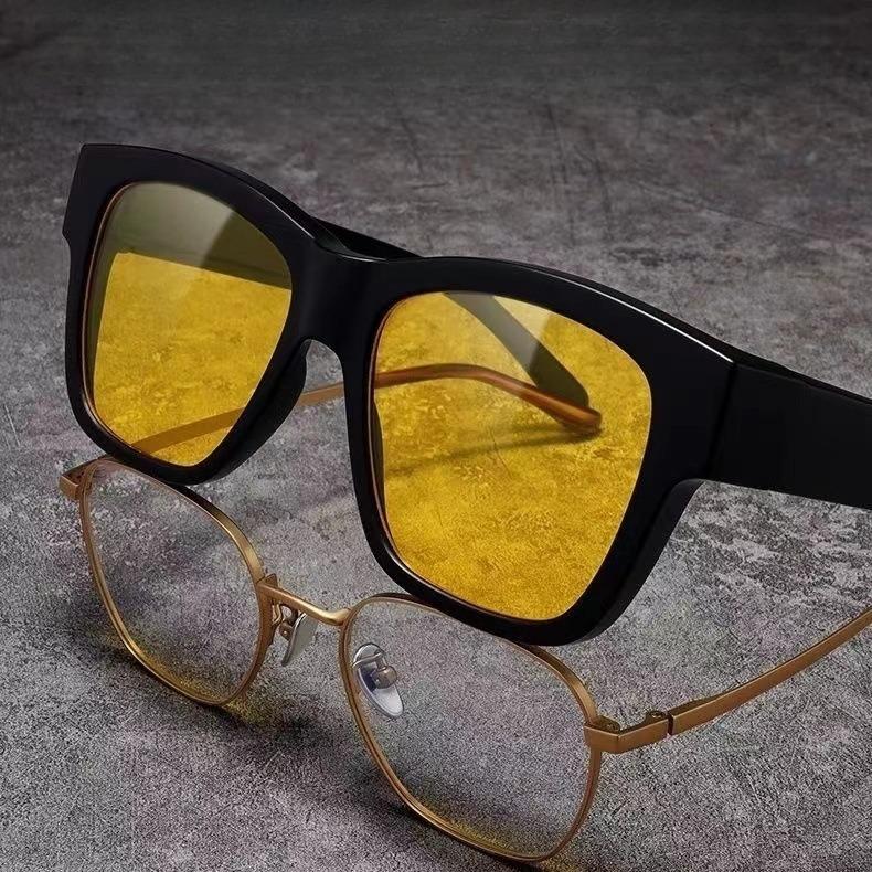 Sunglasses Worn Over Glasses  Sun Performance Mirror Set Male And Female Sunglasses Clip Night Driving Anti Glare Glasses