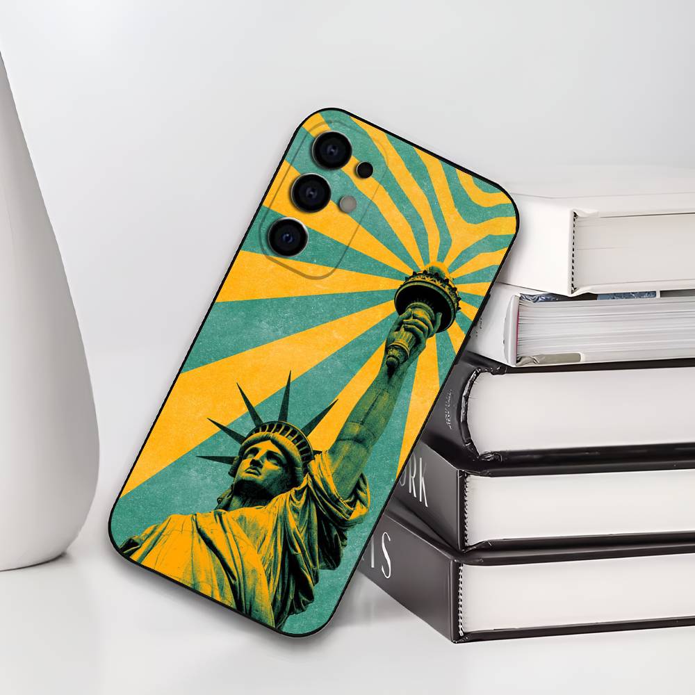 America Flag S-Statue L-Liberty  USA Phone Case For Samsung S25,S24,S21,S22,S23,S30,Ultra,S20,Plus,Soft Silicone Black Cover