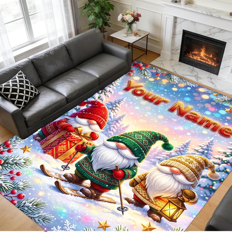 Christmas Custom Name Printed Square Area Rug Soft Non Slip Floor Carpet For Bedroom Holiday Gift
