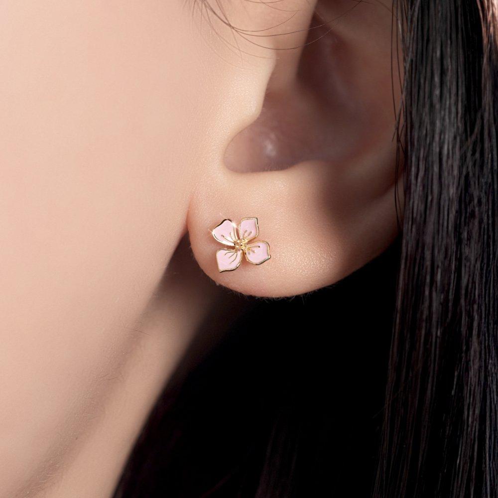 14K Epoxy Sandal Flower Earlobe Barbell Flower Earrings Ikercontz Gold Piercing