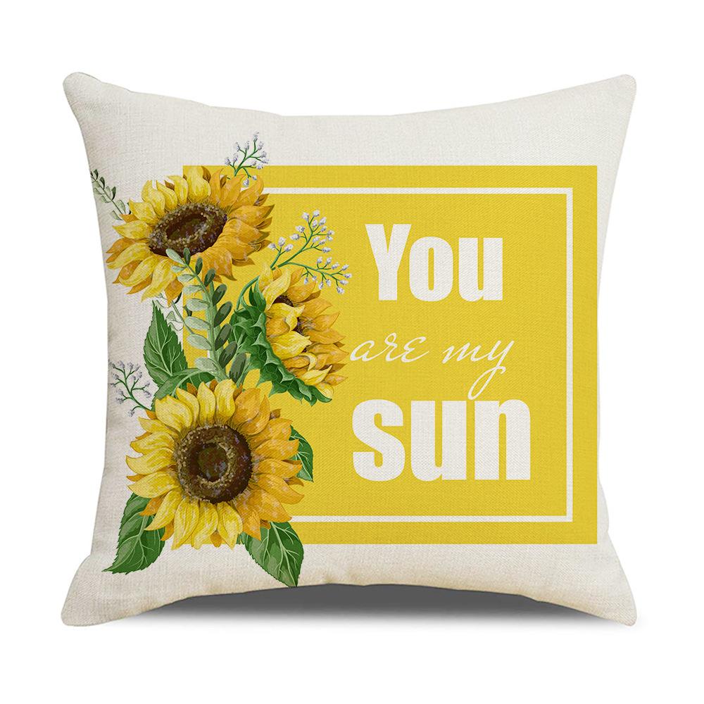 New Home Soft Furnishings Nordic Yellow Sunflower Sunflower Linen Printed Square Pillowcase