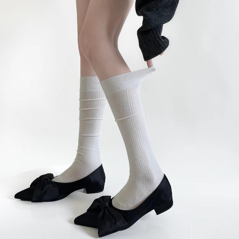 Women Stockings Autumn and Winter Simple Knee Socks School Girls Solid Color Black White Gray Long Socks Stocking