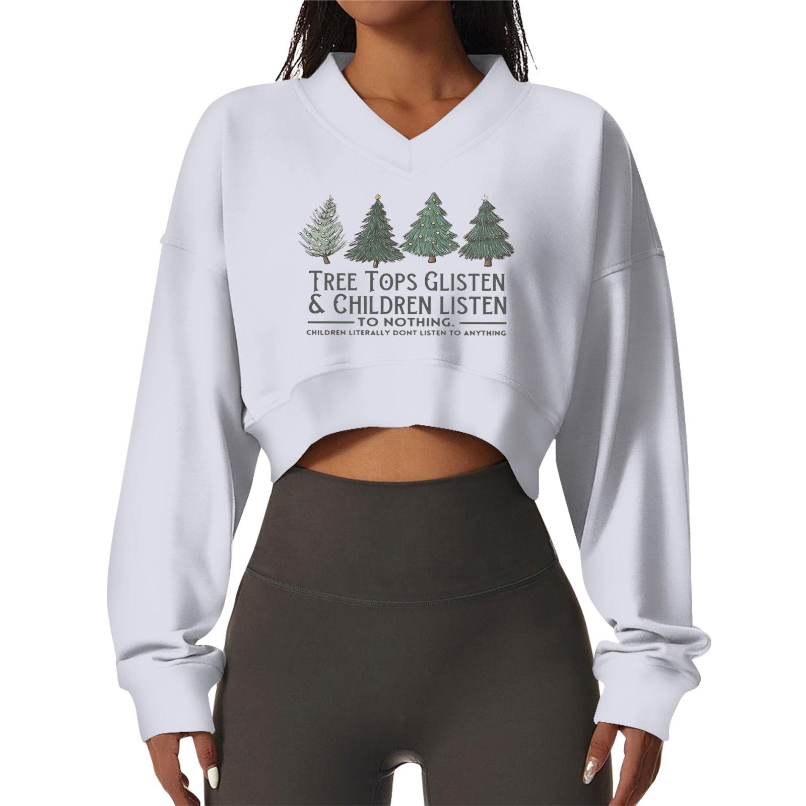 

Женская повседневная модная удобная мягкая спортивная толстовка с V-образным вырезом и рождественским принтом с длинным рукавом L белый