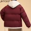 BITCED Pseudo-Two-Piece Cotton Coat Unisex Winter Fashion Contrast-Colour Hooded Sweatshirt Thickened Warm Cotton Jacket