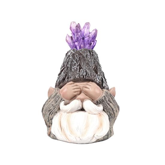Hear-No See-No Speak-No Gnome Figurine Resin Faux Crystal Garden Dwarf Frog Owl Statue for Home Tabletop Yard Lawn Patio Decor