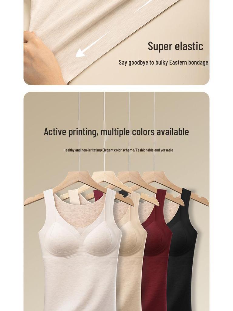 Women's Seamless Cashmere Silk Fleece Vest with Built-in Bra for Autumn and Winter