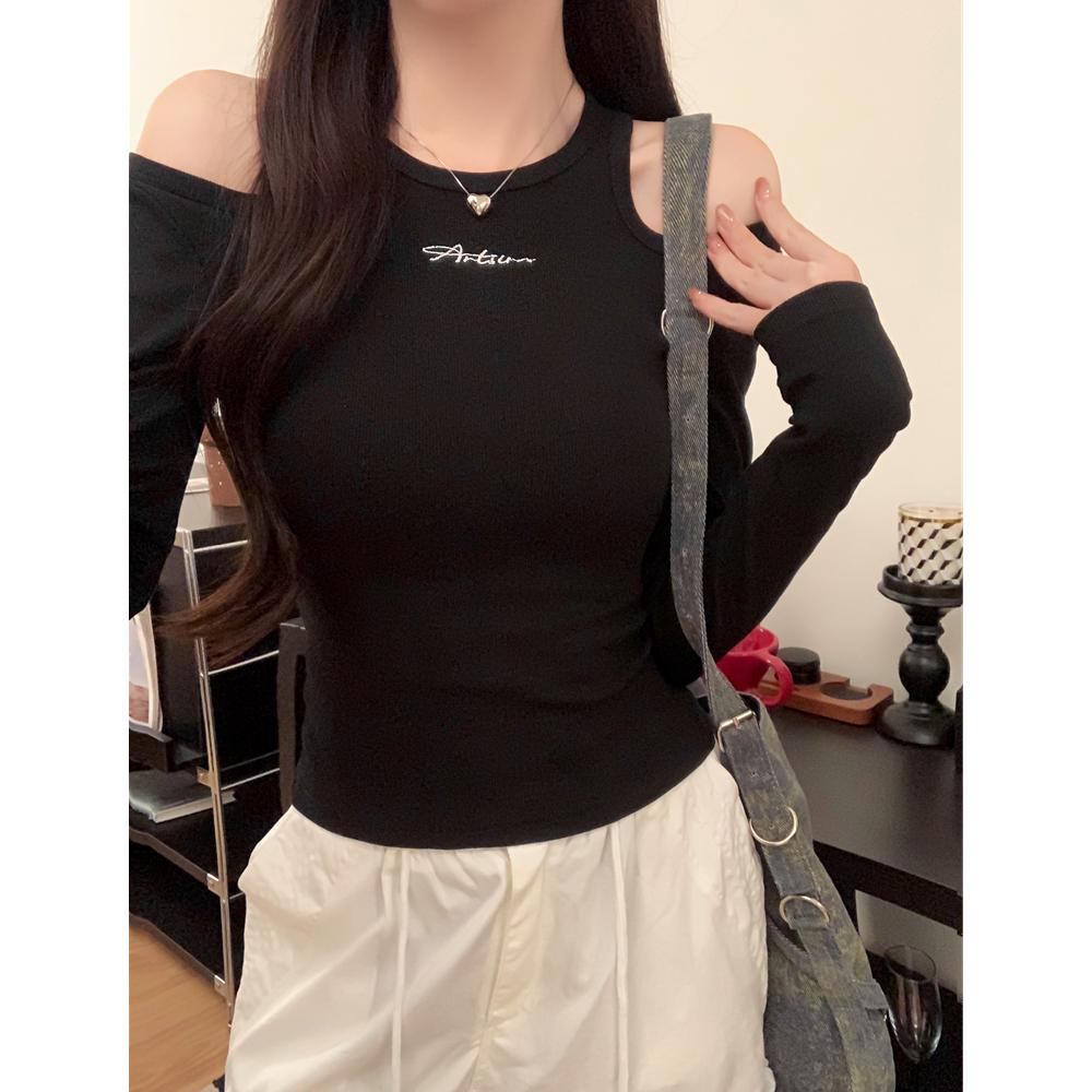 Harajuku reine baumwolle Frauen T-shirts 2025 frühling herbst sexy Off Schulter langarm casual brief Dünnes t-shirt Damen y2k Tops