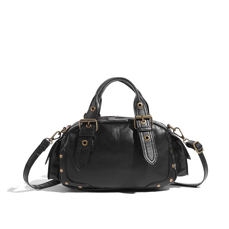 2025 New Retro Handbag Niche Fashion Bowling Bag Textured Single Shoulder Crossbody Bag Versatile Boston Bag