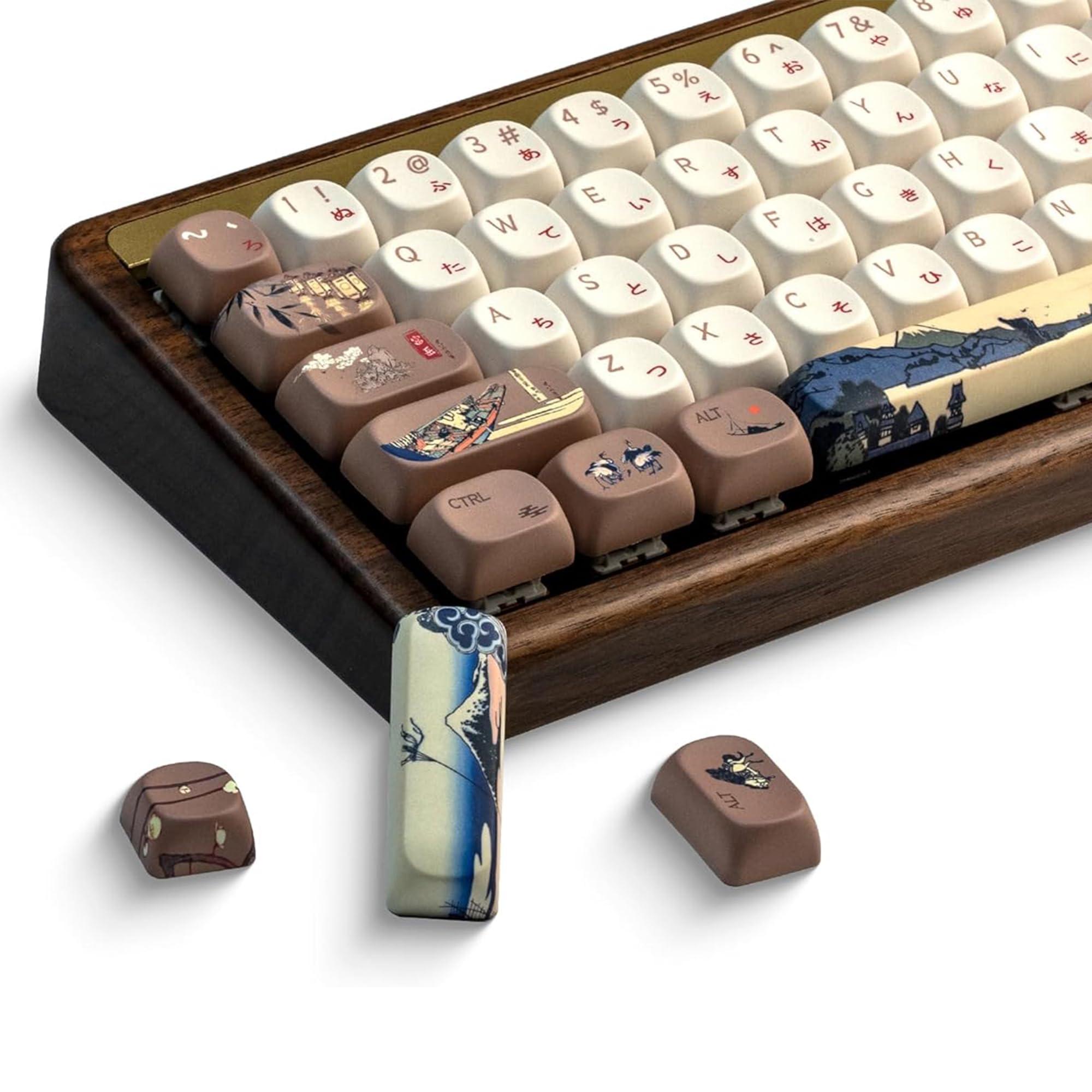 

XVX MOA Profile Japanese Mount Fuji Theme PBT Keycap 140 Keys Coffee Cream Custom Keycaps for US Layout Mechanical Keyboard Design Key Puller Set, &