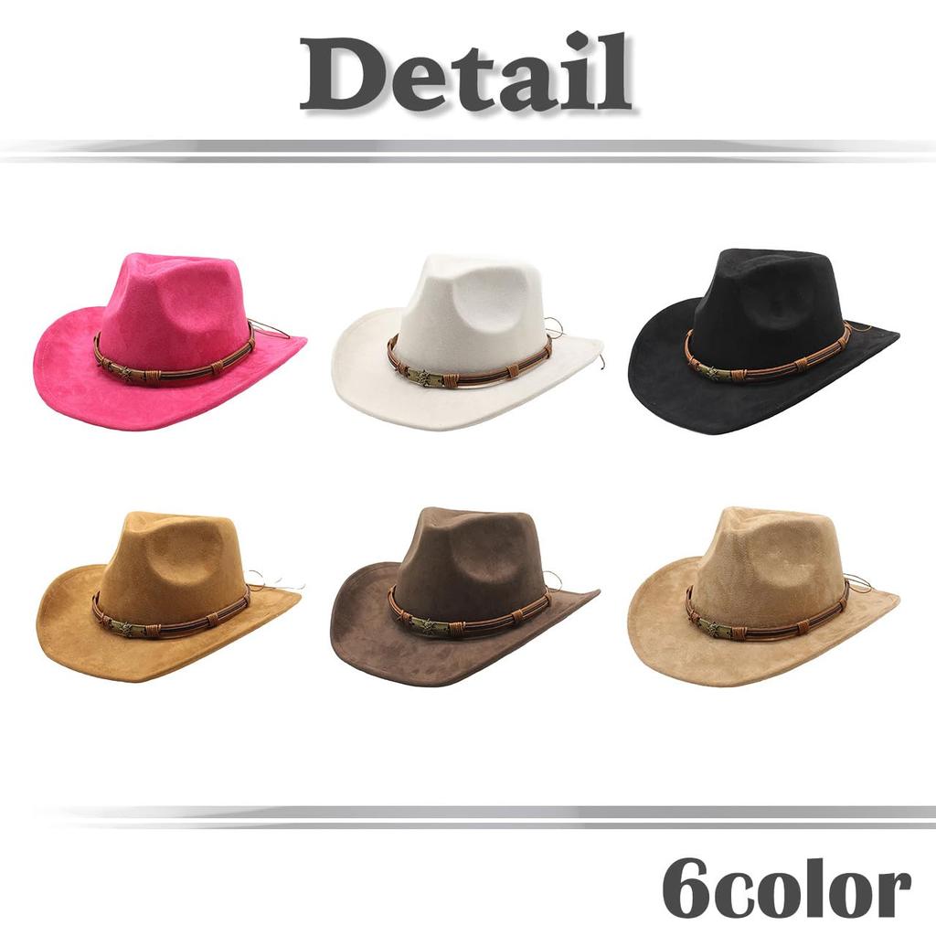 WHITE FANG Fedora Hat Free Size Brown Suede-like Ethnic Belt Wide Brim CZ178