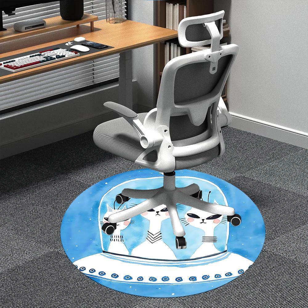 

1pc Cat Snowglobe Office Round Area Rug, Indoor Mat Suitable ForOffice, Under Office Chairs Bedroom Living Room Home Decor, Room Deco q051 80cm by 80cm