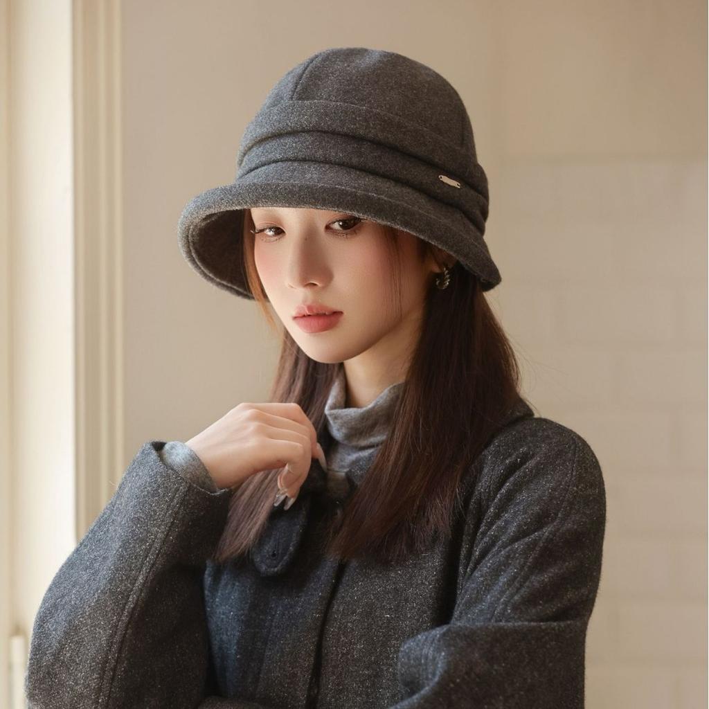 Klobouk bucket dámský módní podzimní a zimní termální klobouk temperamentní klobouk typu basin
