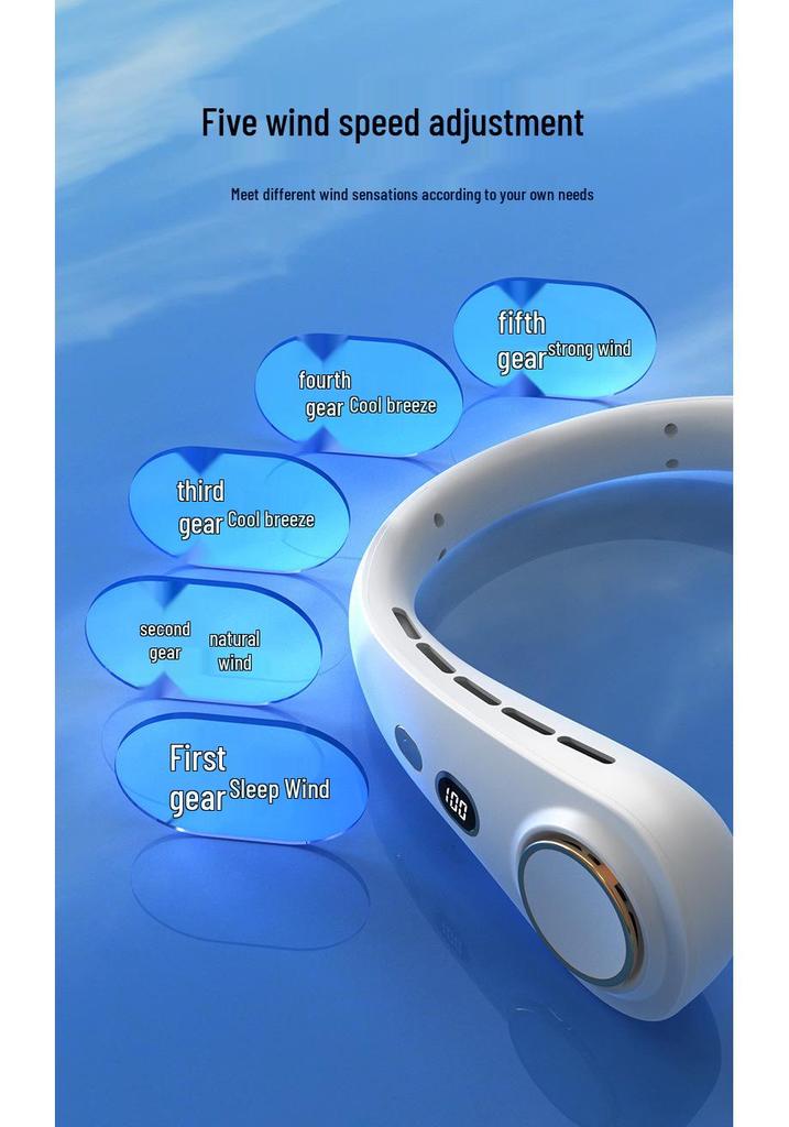 Portable Smart Digital Display Neck Fan with Five Speeds and USB Charging